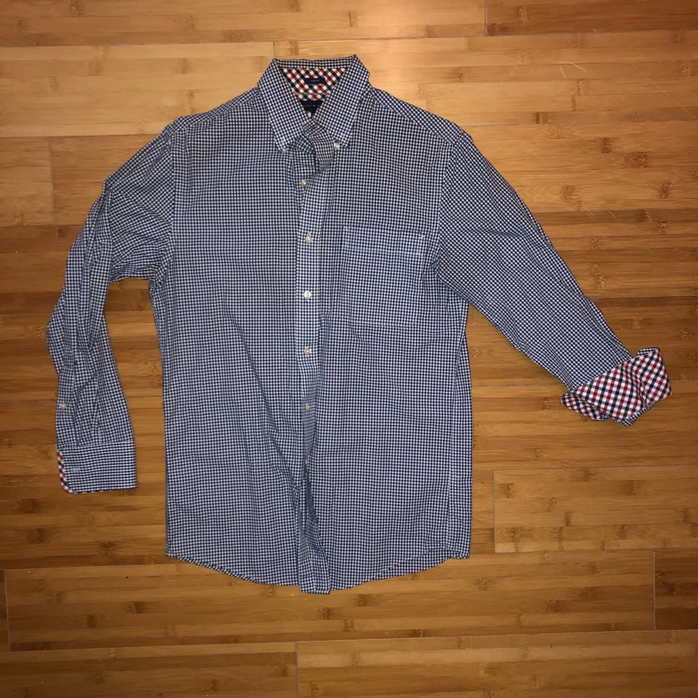 J Crew navy gingham button up. Size Small.